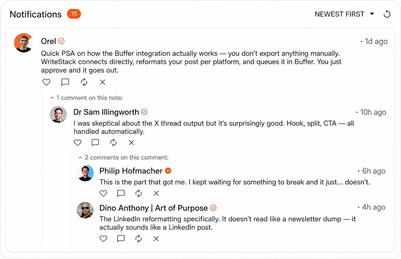 Activity center notifications filtered view