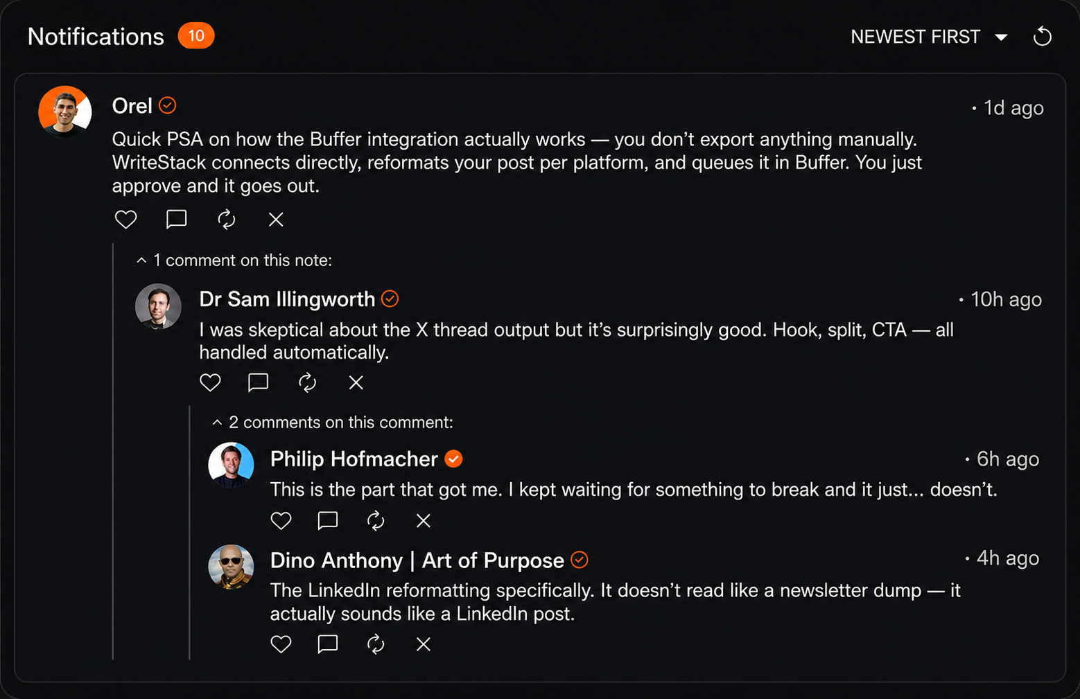 Activity center notifications filtered view