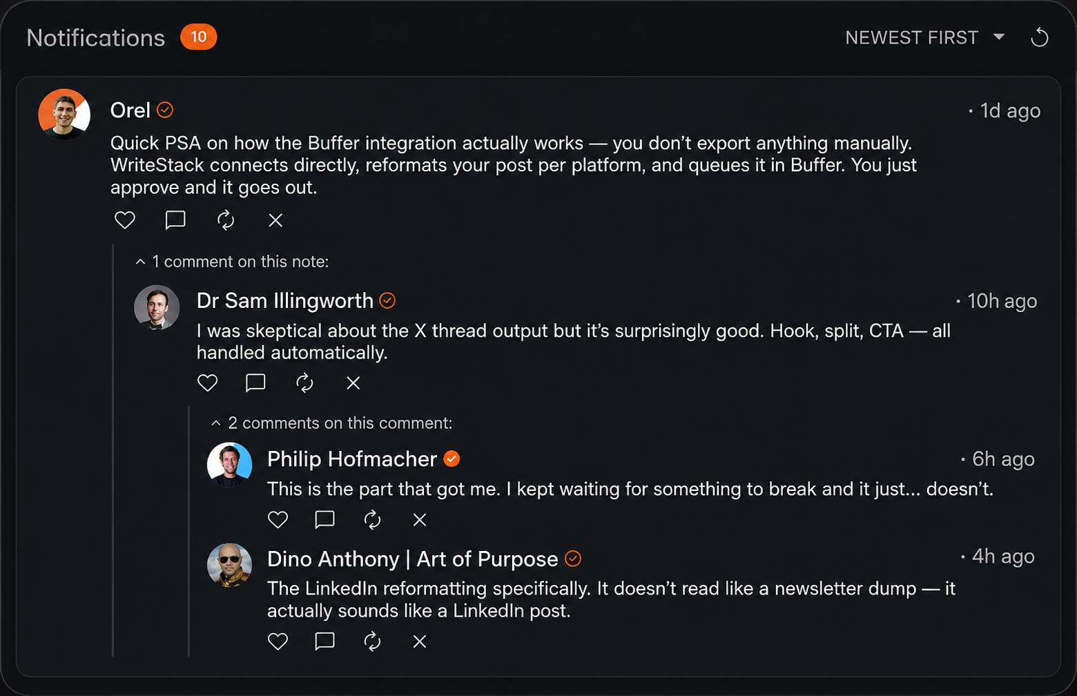 Activity center notifications filtered view